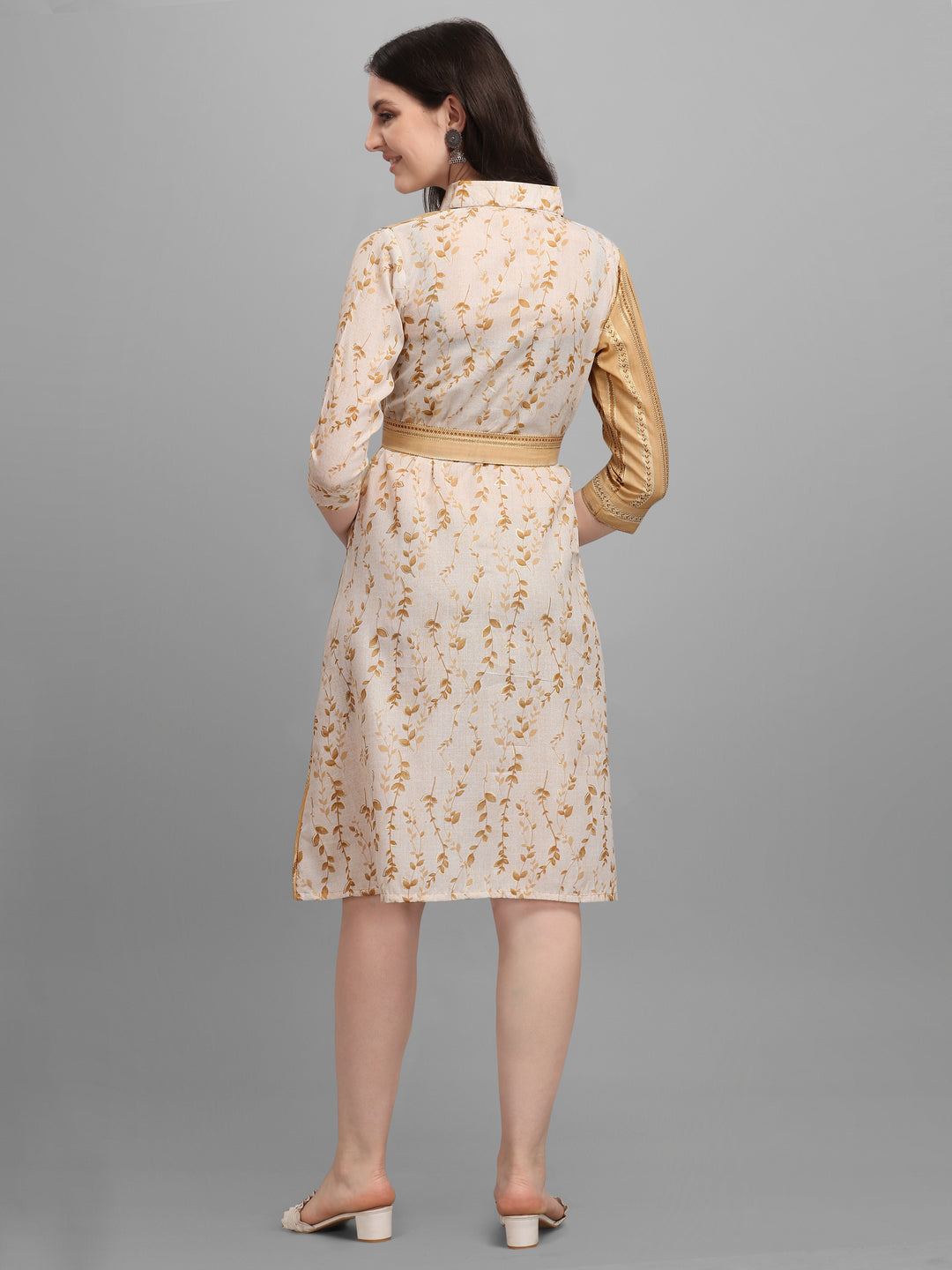 BEIGE SHIRT DRESS WITH TIE-UPS -GOLDEN