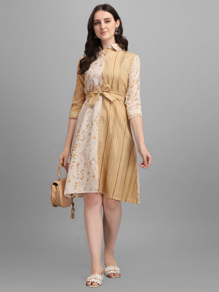 BEIGE SHIRT DRESS WITH TIE-UPS -GOLDEN