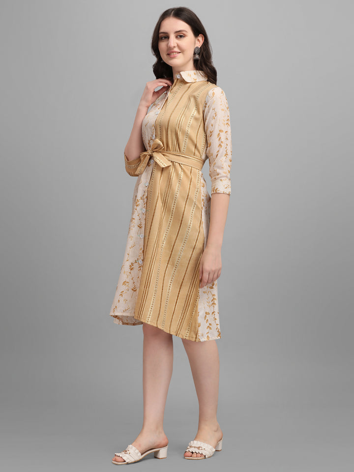 BEIGE SHIRT DRESS WITH TIE-UPS -GOLDEN