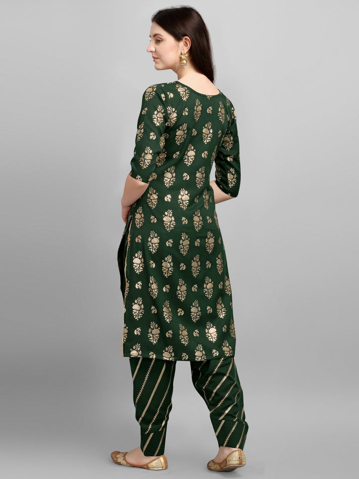 FOIL PRINTED KURTI SALAWAR SET-GREEN