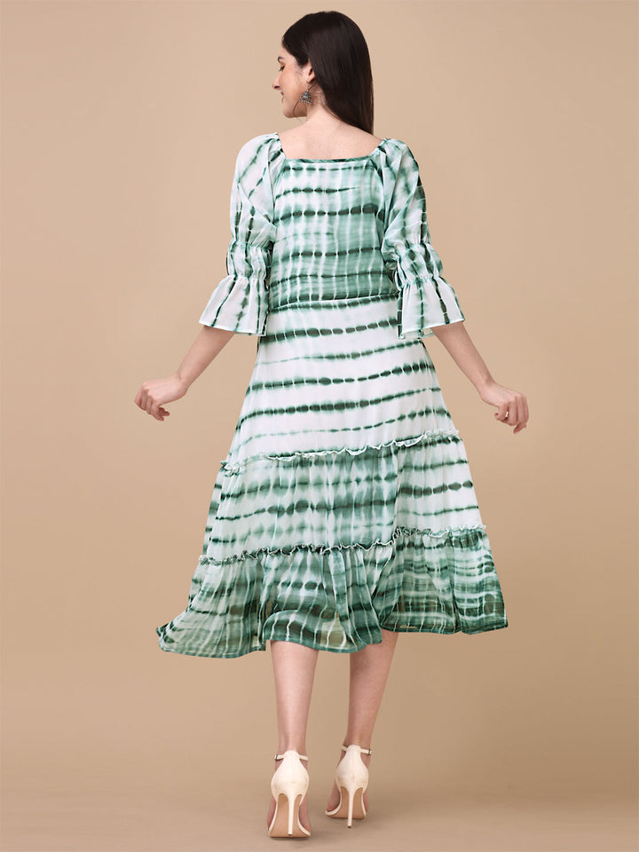 SHIBORI PRINTED MIDI DRESS-GREEN