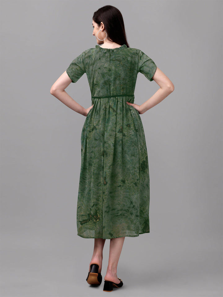 MARBLE PRINTED MIDI DRESS-GREEN