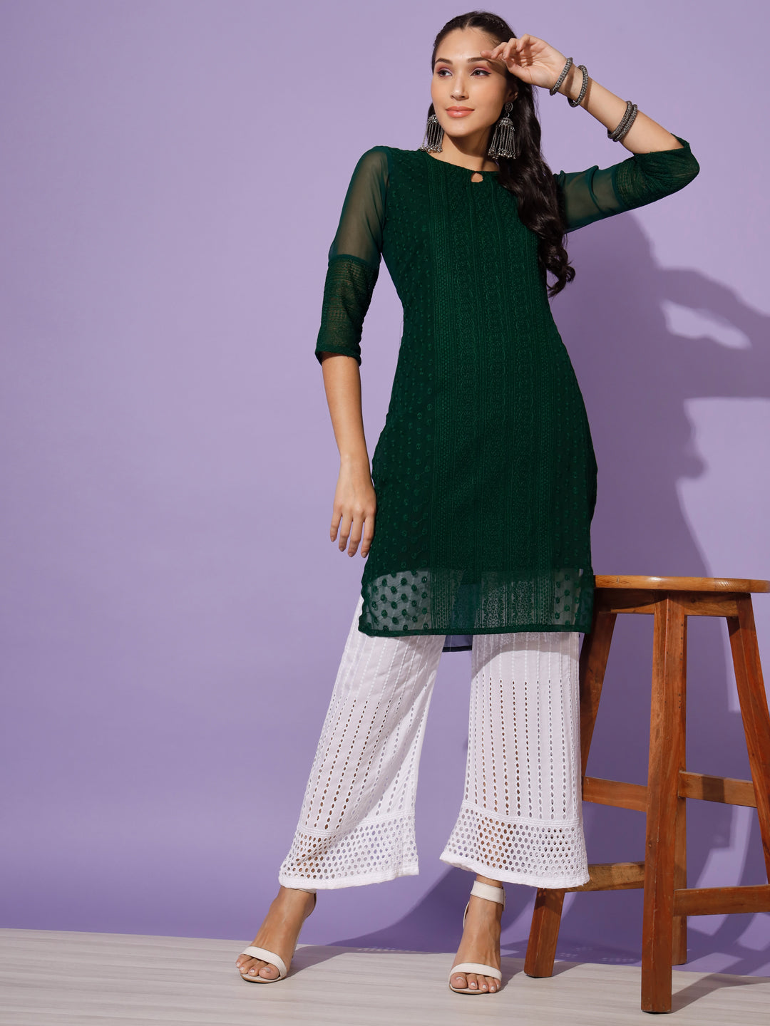 EMBROIDERY KURTI WITH PALAZZO - PISTA