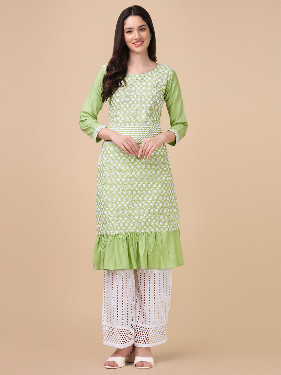 EMBROIDERY RAYON KURTI PALAZZO SET - YELLOW