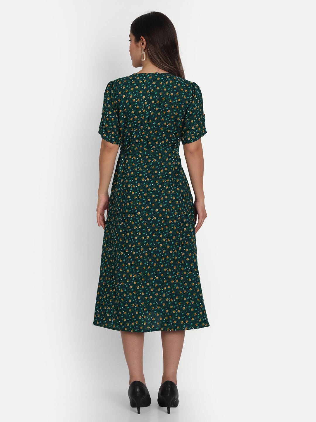 FLORAL PRINTED MIDI DRESS-GREEN