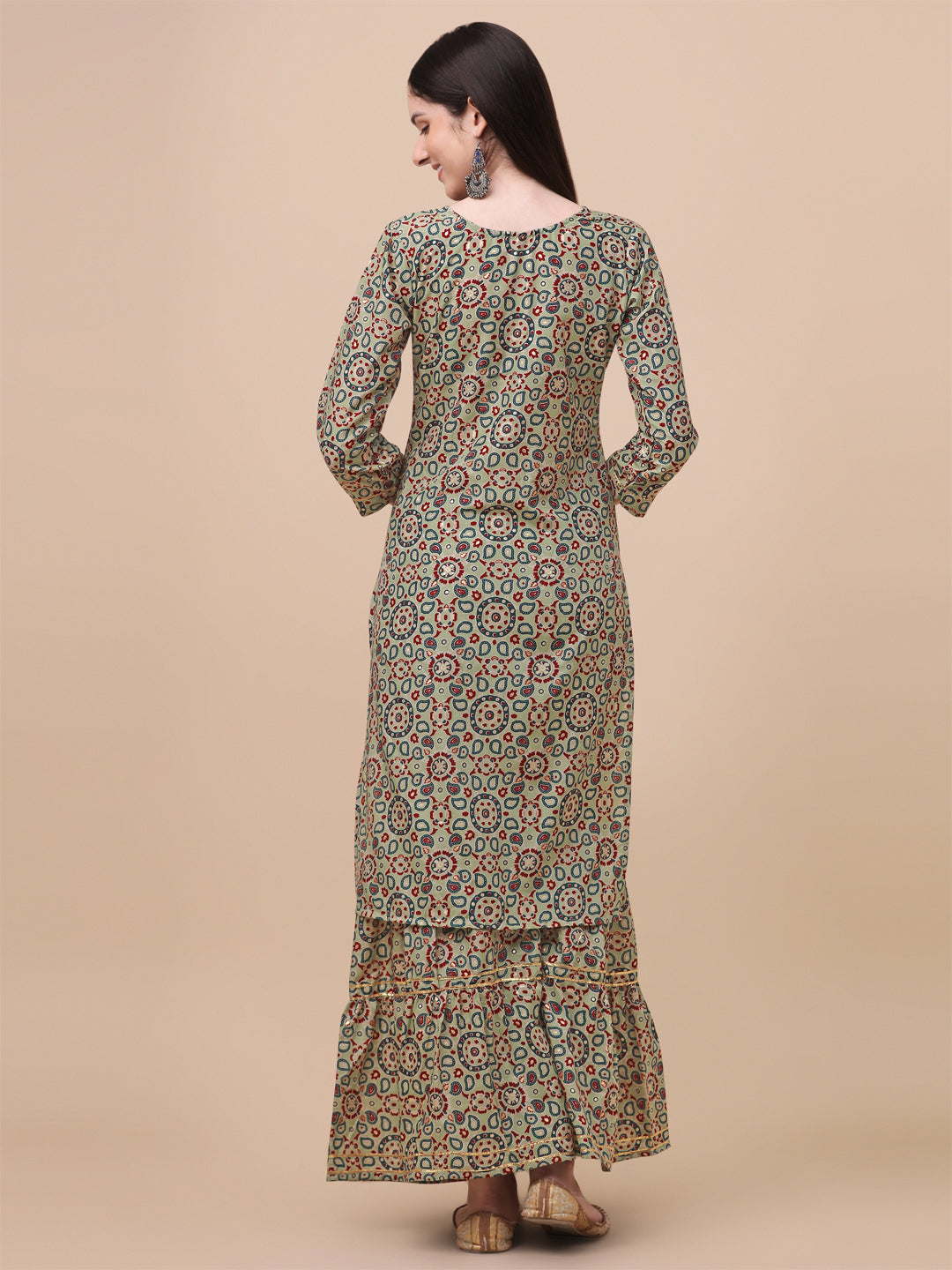 MULTI COLOR PRINTED SHARARA KURTI SET-GREEN