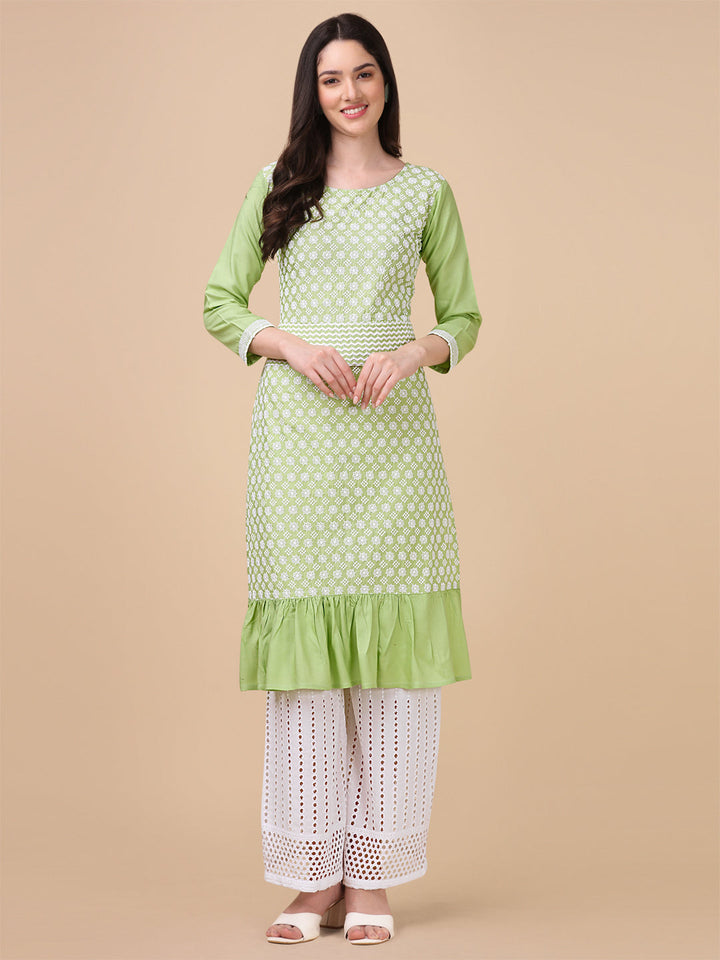 EMBROIDERY RAYON  KURTI PALAZZO SET - SKY BLUE