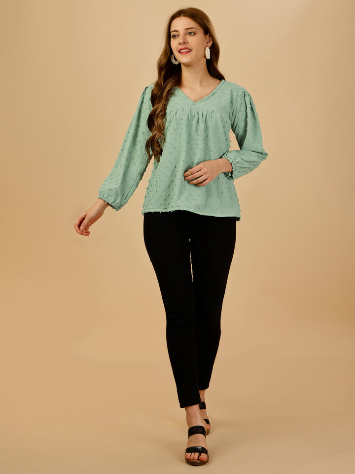 PASTEL EMBELLISHED TOP-GREEN