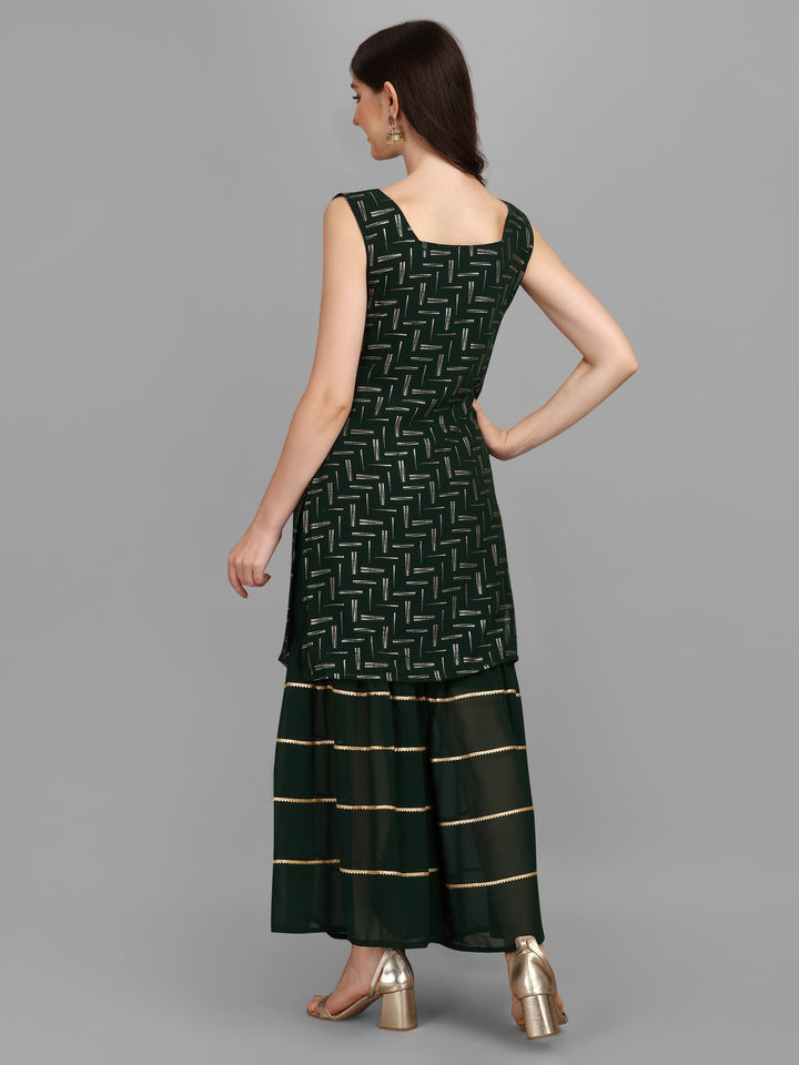 FOIL PRINTED SHARARA SET-GREEN