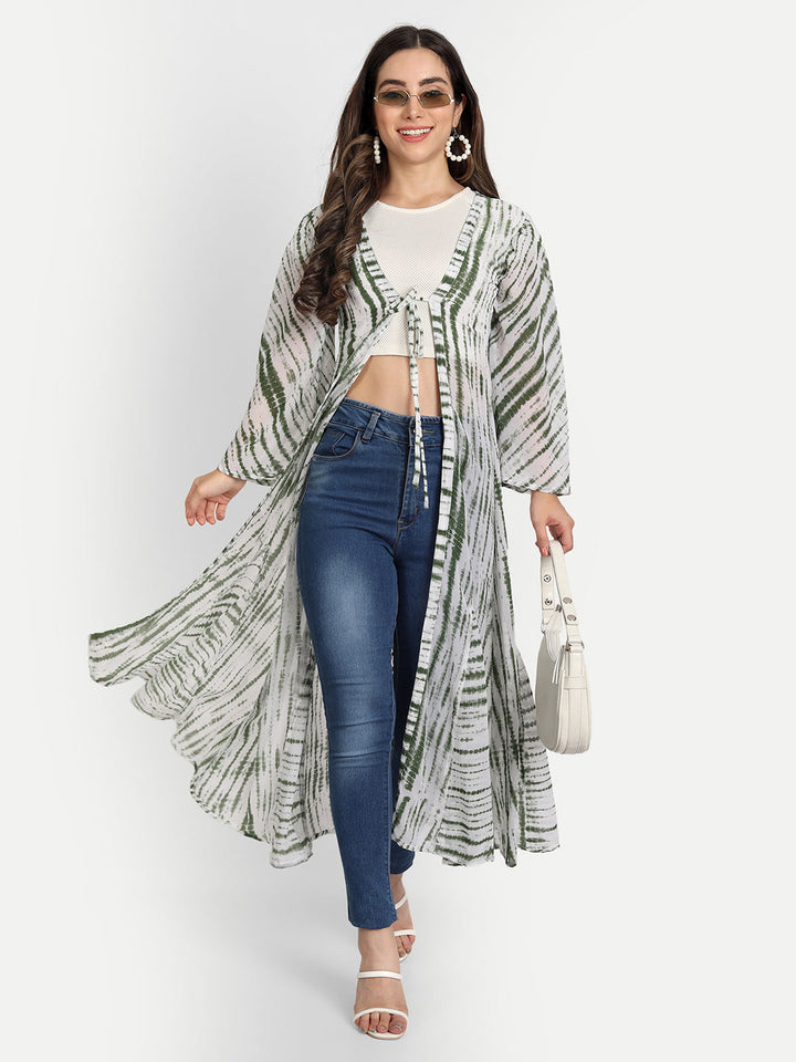 SHIBORI LONGLINE TIE-UPS SHRUG-GREEN