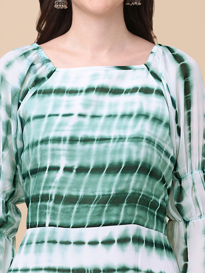 SHIBORI PRINTED MIDI DRESS-GREEN