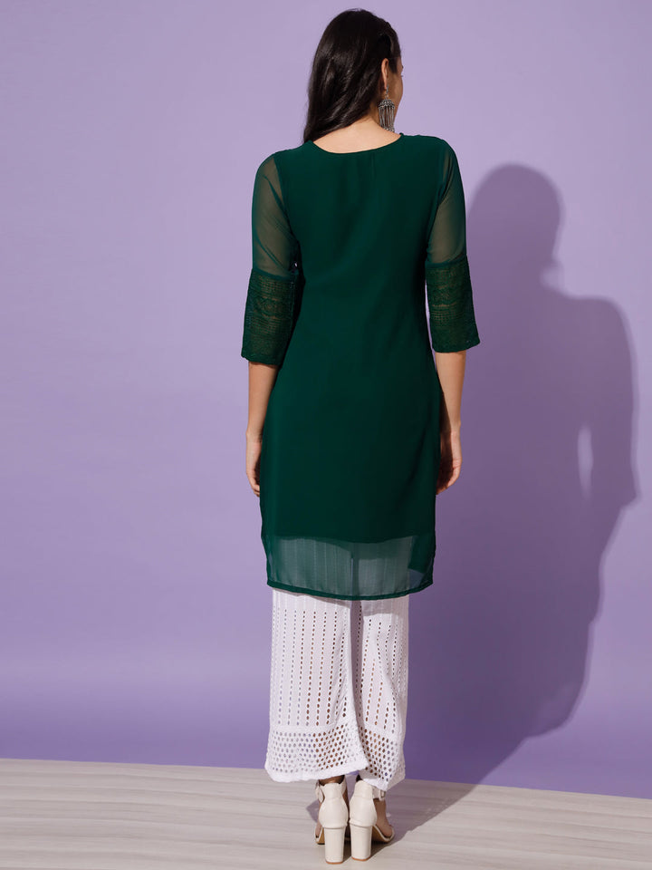 EMBROIDERY KURTI WITH PALAZZO - PISTA