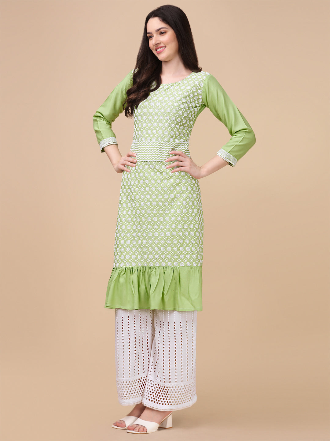 EMBROIDERY RAYON KURTI PALAZZO SET - PINK