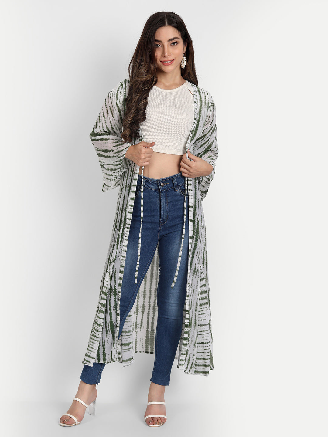 SHIBORI LONGLINE TIE-UPS SHRUG-GREEN