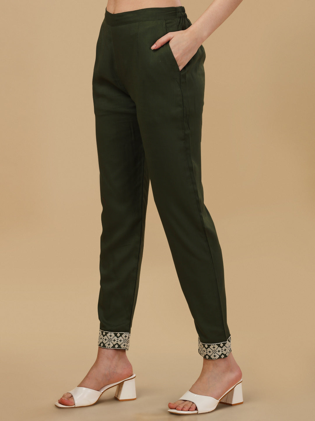 KURTI PANT SET WITH EMBROIDERY-GREEN