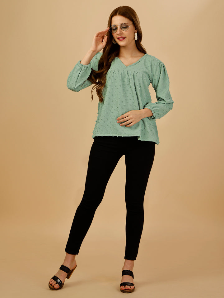 PASTEL EMBELLISHED TOP-GREEN