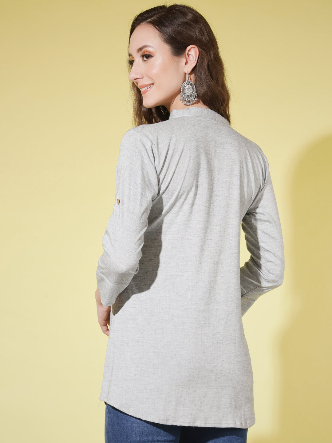 SOLID TRENDY TOP-GREY