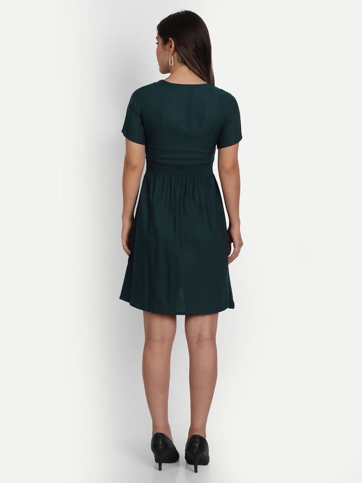 SOLID SHORT DRESS WITH RUFFLE - GREEN