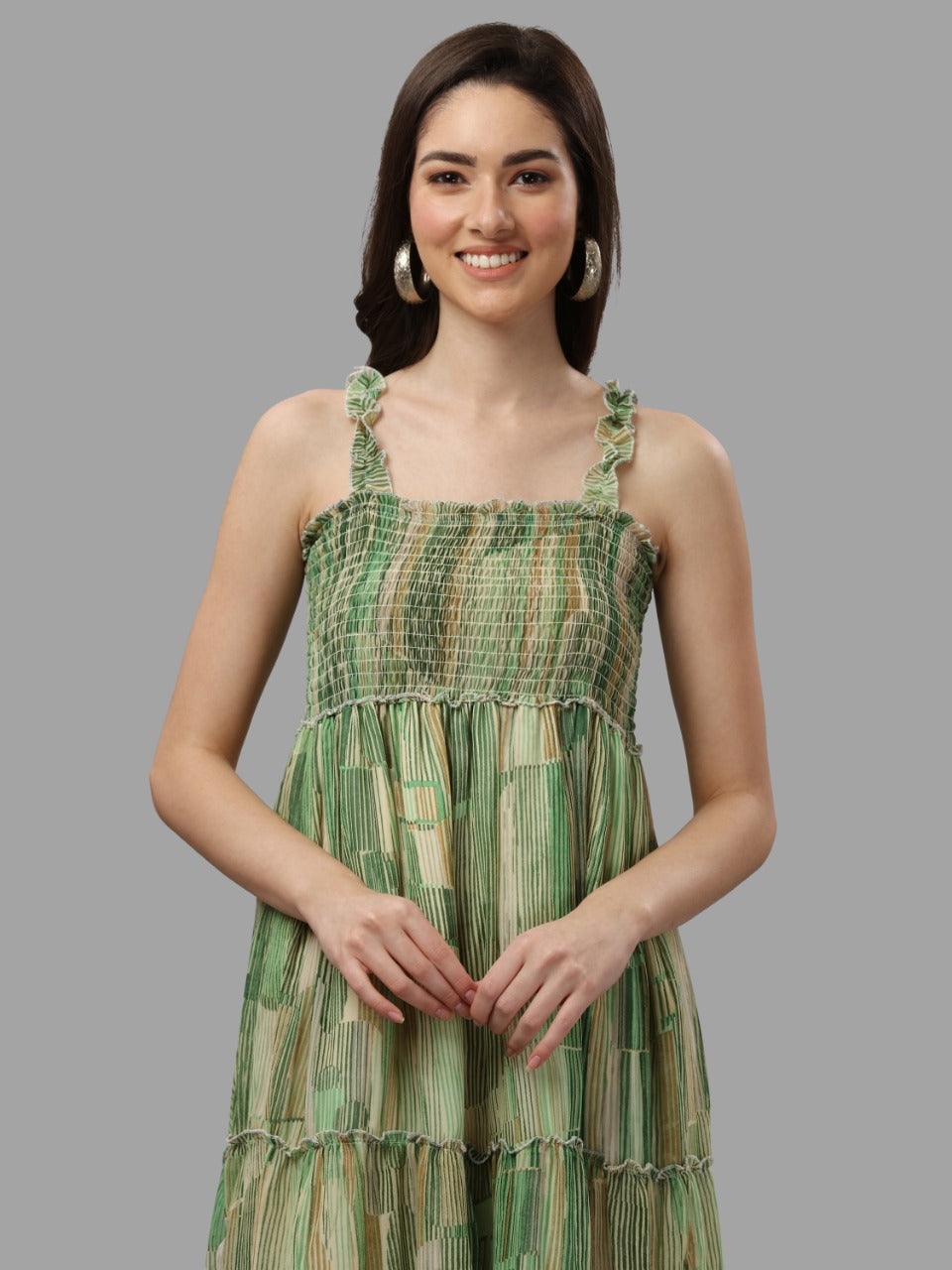 ABSTRACT PRINTED FANCY DRESS -GREEN