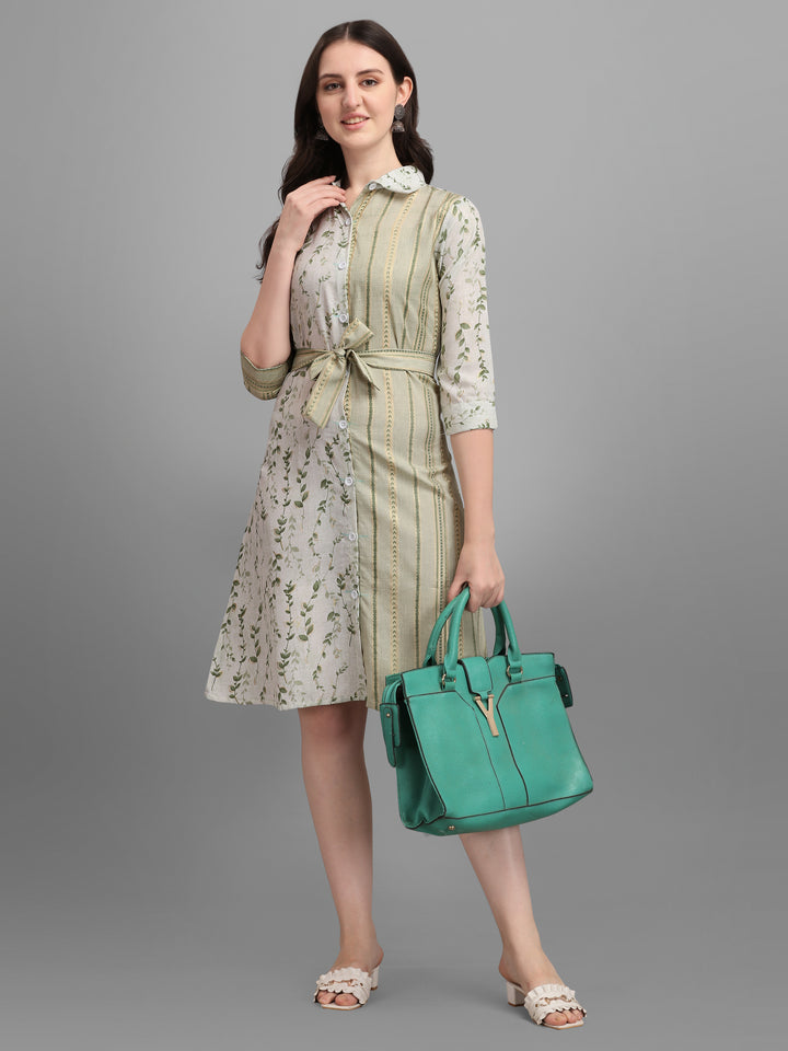 BEIGE SHIRT DRESS WITH TIE-UPS -GOLDEN