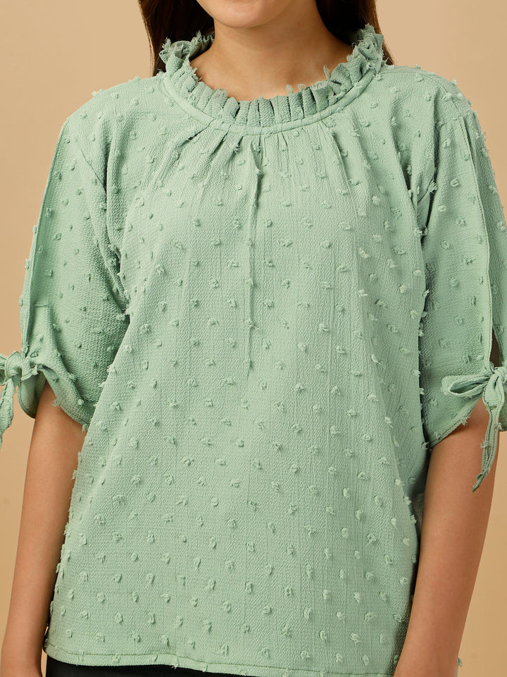 RUFFLE NECK PASTEL TOP-GREEN