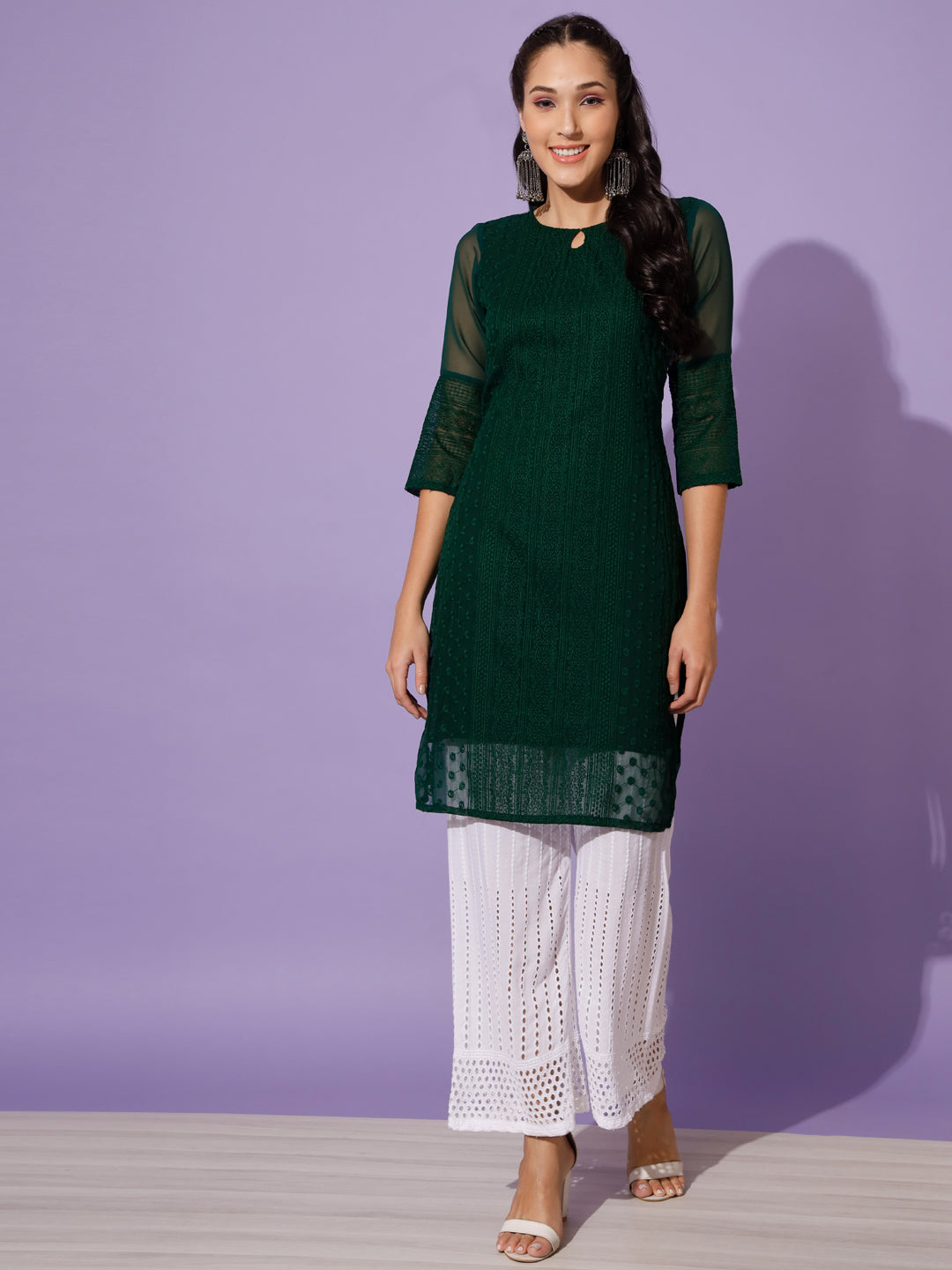 EMBROIDERY KURTI WITH PALAZZO - BLACK