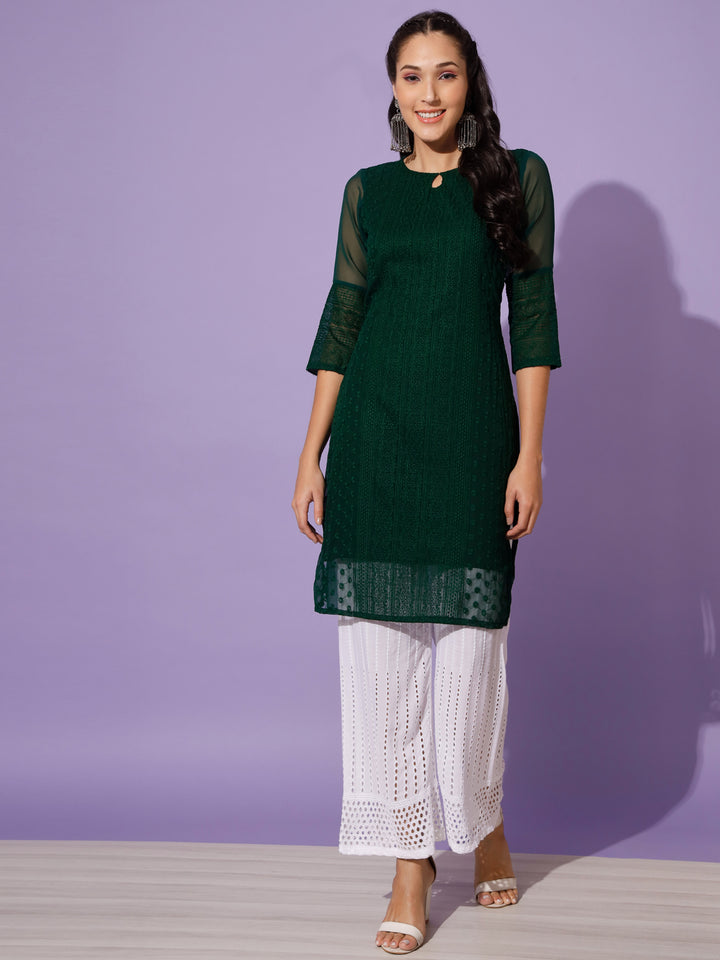 EMBROIDERY KURTI WITH PALAZZO - BLACK