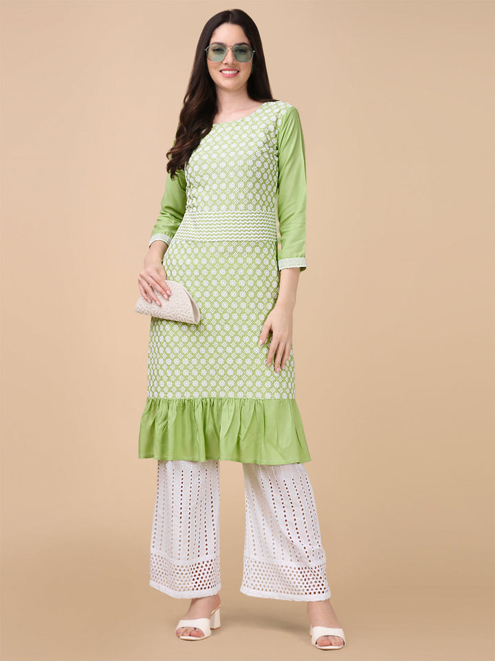 EMBROIDERY RAYON KURTI PALAZZO SET - YELLOW