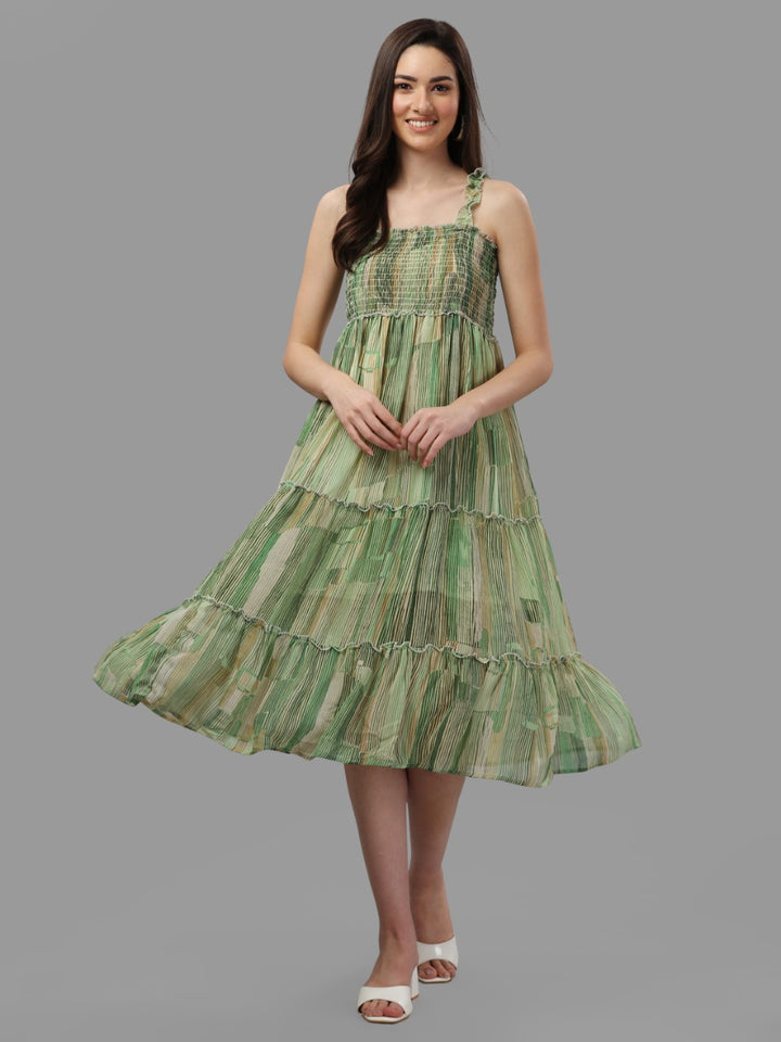 ABSTRACT PRINTED FANCY DRESS -GREEN