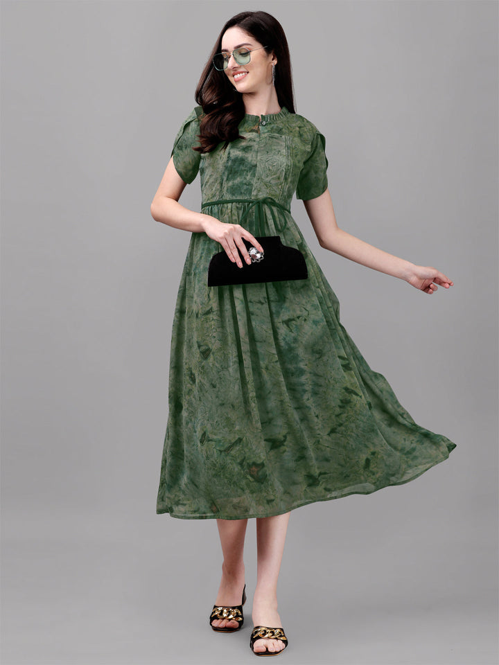 MARBLE PRINTED MIDI DRESS-GREEN