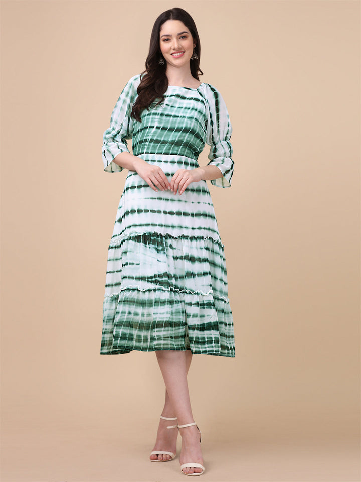 SHIBORI PRINTED MIDI DRESS-GREEN