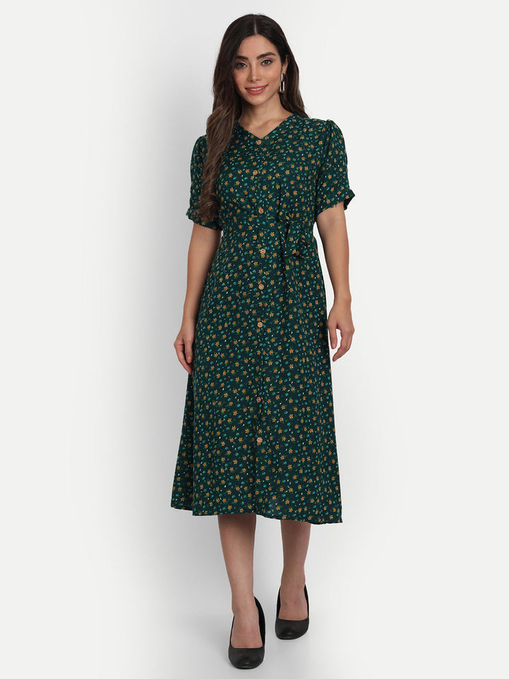 FLORAL PRINTED MIDI DRESS-GREEN