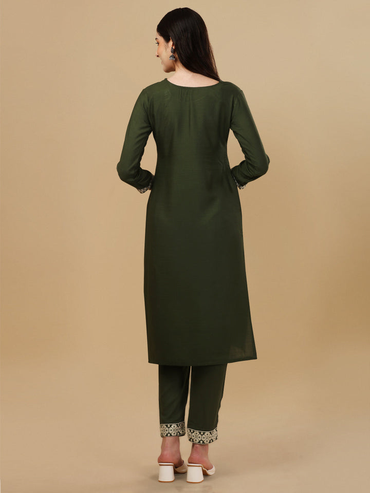 KURTI PANT SET WITH EMBROIDERY-GREEN