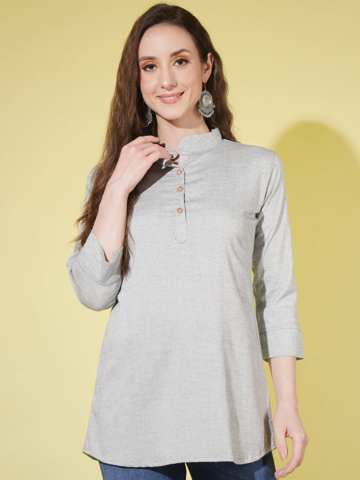 SOLID TRENDY TOP-GREY