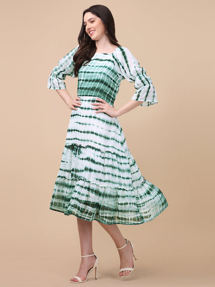 SHIBORI PRINTED MIDI DRESS-GREEN