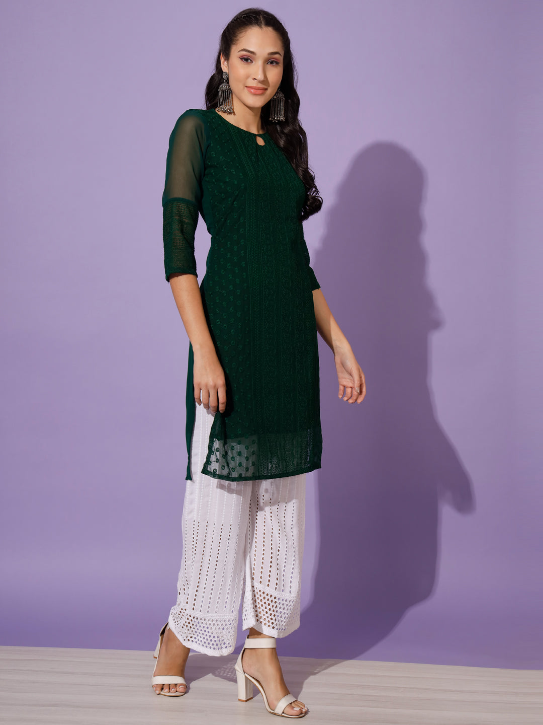 EMBROIDERY KURTI WITH PALAZZO - GREEN