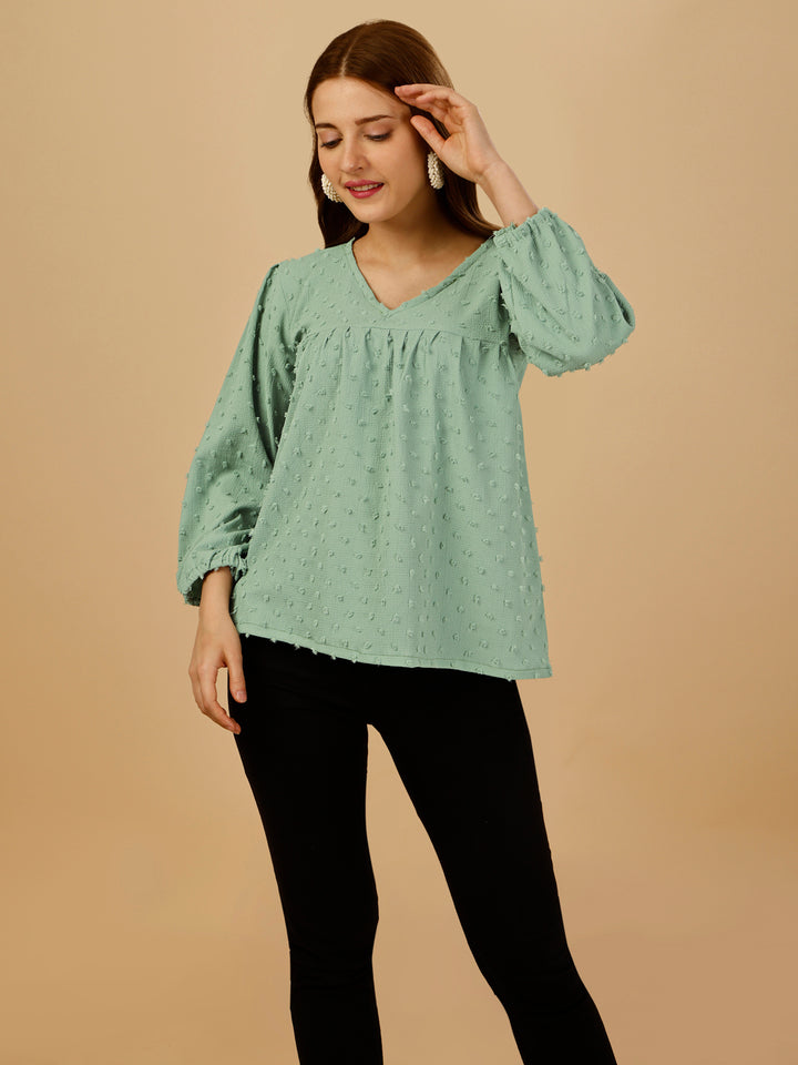 PASTEL EMBELLISHED TOP-GREEN