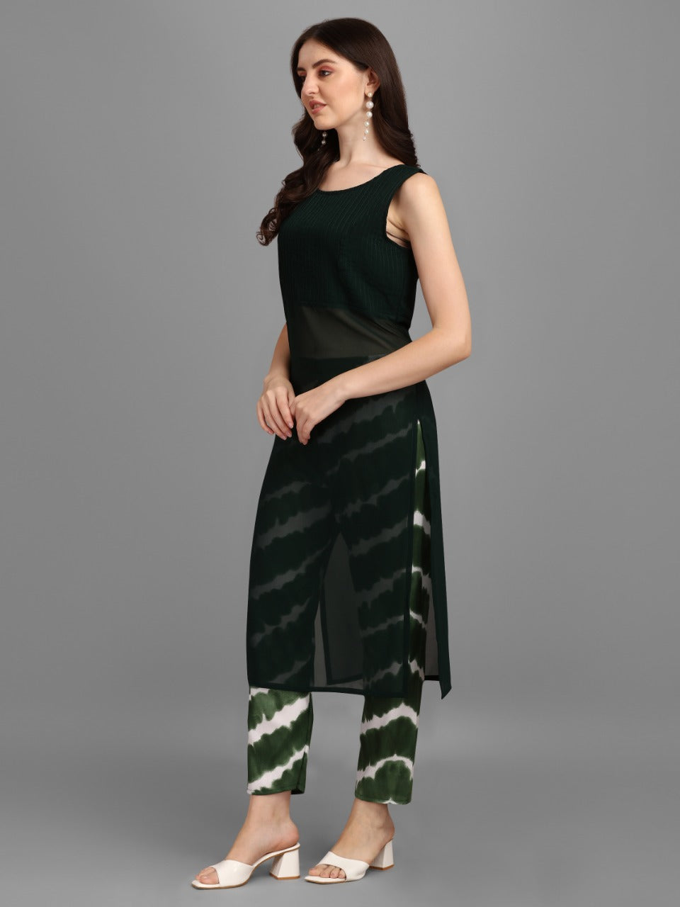 SOLID KURTI WITH PANT-BLACK