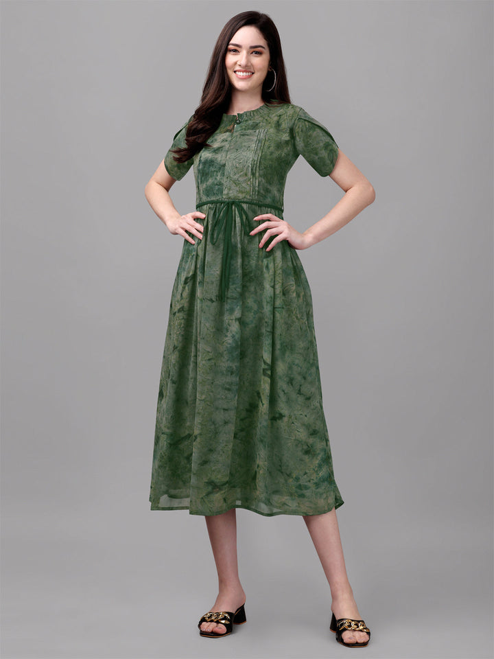 MARBLE PRINTED MIDI DRESS-GREEN