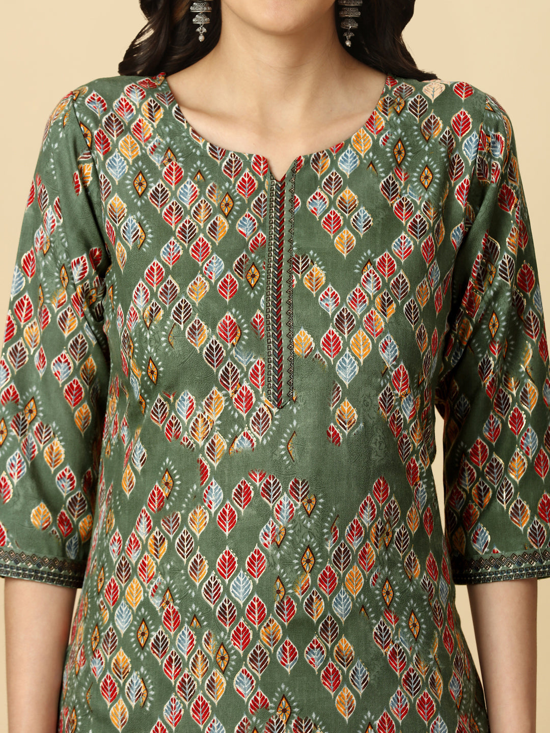 PRINTED KURTI PANT AND DUPATTA SET -GREEN