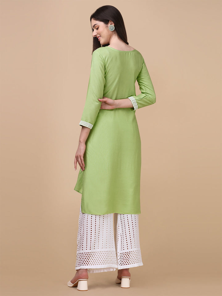 EMBROIDERY RAYON KURTI PALAZZO SET - YELLOW