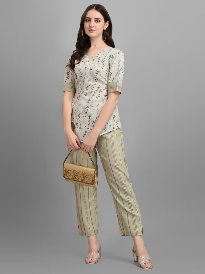 FLORAT PRINTED CLOTHING SET-BEIGE