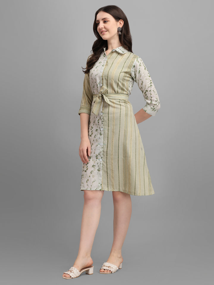 BEIGE SHIRT DRESS WITH TIE-UPS -GOLDEN