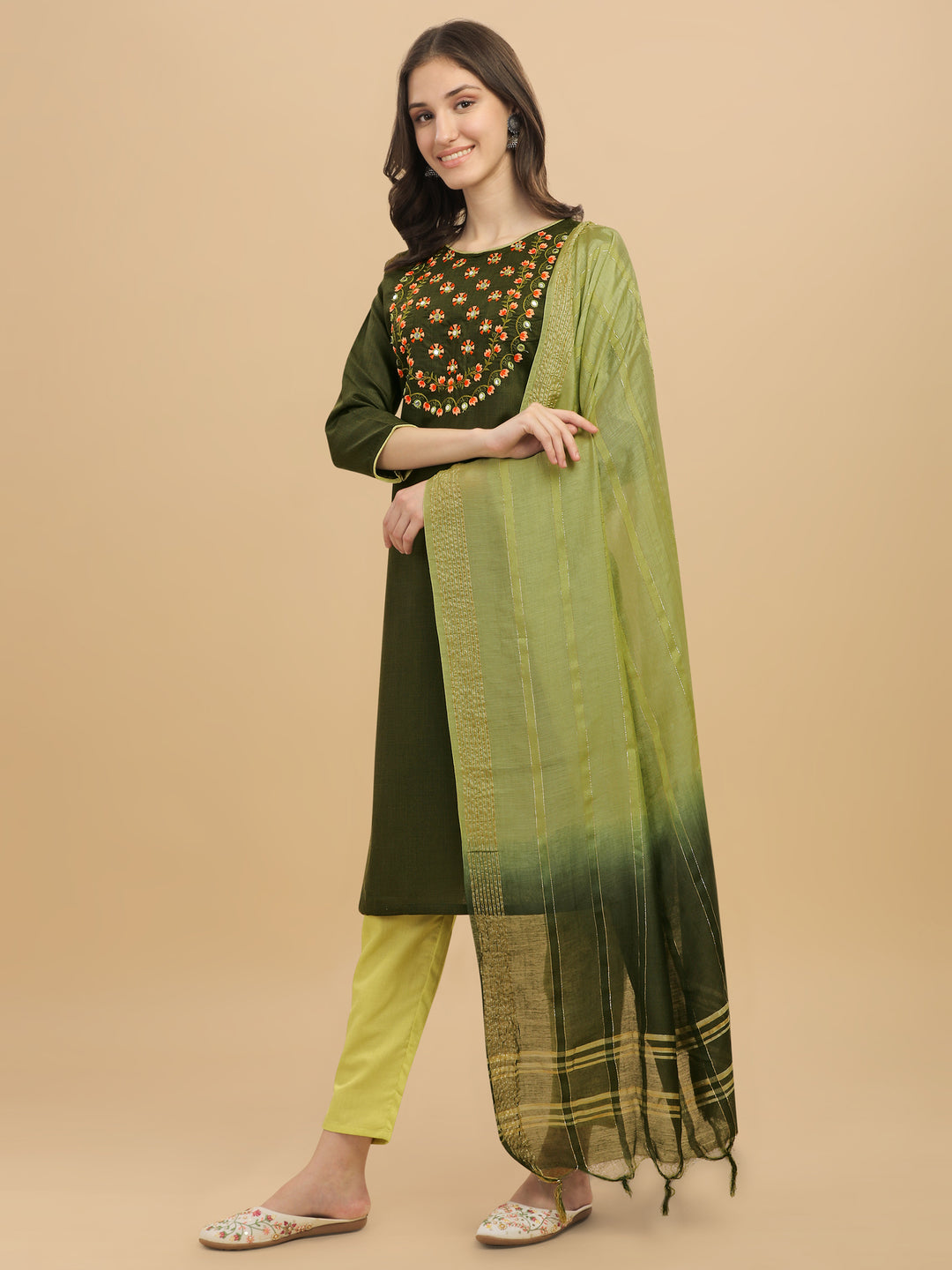 Regal Elegance: Embroidered Kurta, Pant, and Dupatta Set