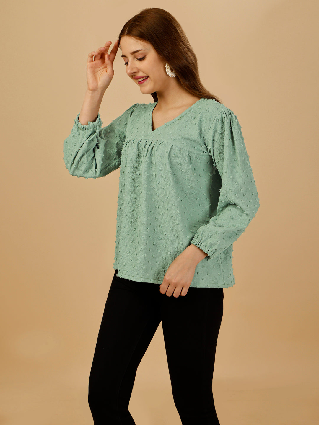 PASTEL EMBELLISHED TOP-GREEN