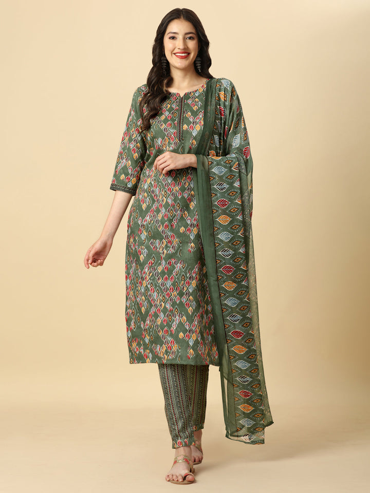 PRINTED KURTI PANT AND DUPATTA SET-YELLOW