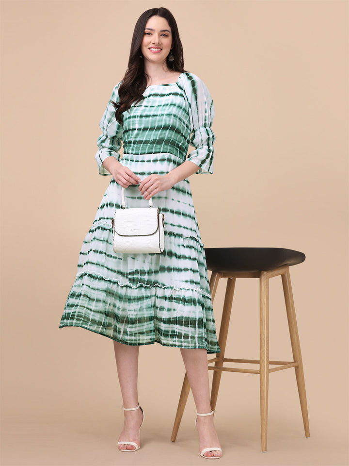 SHIBORI PRINTED MIDI DRESS-GREEN