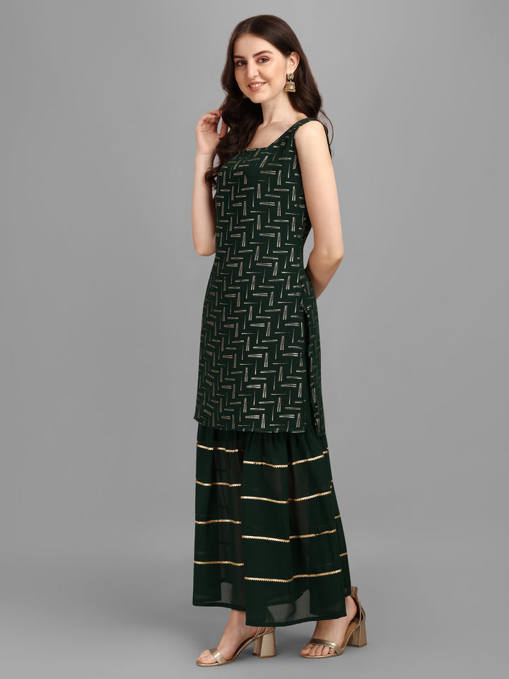 FOIL PRINTED SHARARA SET-GREEN