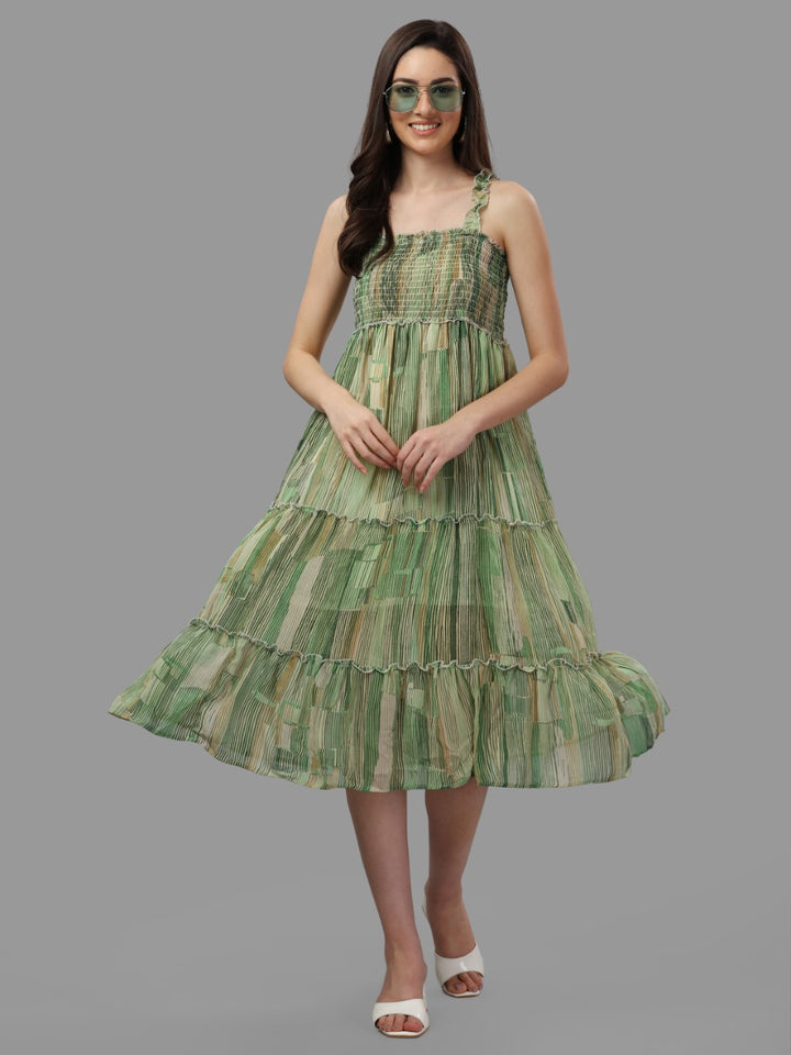 ABSTRACT PRINTED FANCY DRESS -GREEN