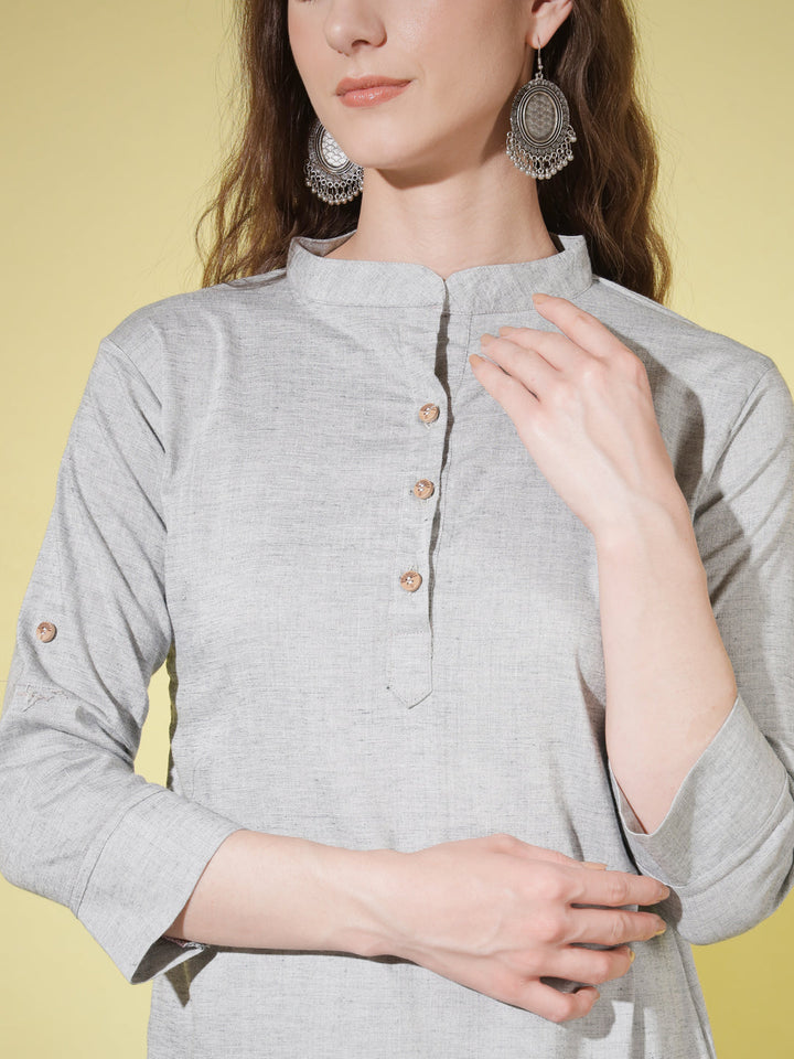 SOLID TRENDY TOP-GREY